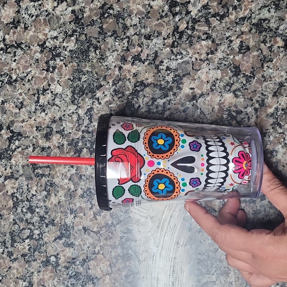 Cool Gear new tumbler cup dia de los meurtos  18 fl oz new w red straw new with